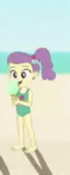 Size: 136x336 | Tagged: safe, derpibooru import, screencap, lily pad (equestria girls), aww... baby turtles, equestria girls, equestria girls series, animated, beach, clothes, cropped, cute, female, food, gif, ice cream, image, licking, solo focus, standing, swimsuit, tongue out
