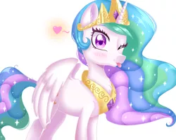 Size: 2500x2000 | Tagged: safe, artist:sweet-shroom, derpibooru import, princess celestia, alicorn, pony, ;p, blushing, chest fluff, cute, cutelestia, heart, image, looking at you, one eye closed, png, silly, silly pony, solo, tongue out, wink, winking at you