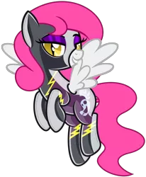 Size: 5244x6352 | Tagged: safe, alternate version, artist:severity-gray, derpibooru import, oc, oc:storm cloud, unofficial characters only, pegasus, pony, alternate timeline, bedroom eyes, clothes, costume, eyeshadow, flying, grin, hooves together, image, latex, latex suit, looking at you, makeup, nightmare takeover timeline, png, rubber, rubber suit, shadowbolts costume, shiny, simple background, slit eyes, slit pupils, smiling, solo, spread wings, transparent background, uniform, wings