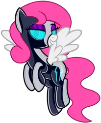 Size: 5244x6352 | Tagged: safe, alternate version, artist:severity-gray, derpibooru import, oc, oc:storm cloud, unofficial characters only, pegasus, pony, bedroom eyes, clothes, costume, eyeshadow, flying, glowing eyes, grin, hooves together, hypnosis, image, latex, latex suit, looking at you, makeup, mind control, png, rubber, rubber suit, shiny, simple background, smiling, solo, spread wings, storm king's emblem, storm kingdom, swirly eyes, symbol, transparent background, wings
