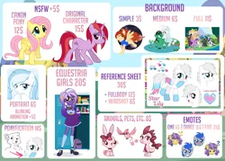 Size: 1920x1376 | Tagged: safe, artist:jennieoo, derpibooru import, oc, earth pony, pegasus, pony, unicorn, equestria girls, advertisement, background, bust, commission, commission info, emotes, emoticon, image, jpeg, portrait, reference, reference sheet