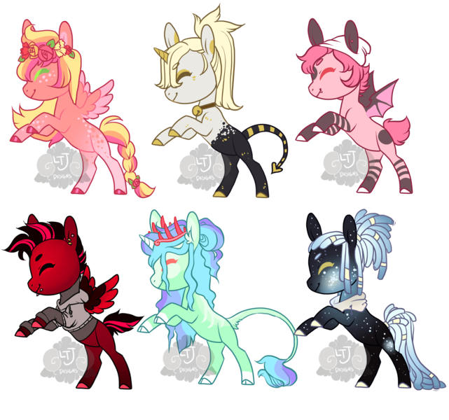 Size: 2350x2200 | Tagged: safe, artist:lavvythejackalope, derpibooru import, oc, unofficial characters only, bat pony, earth pony, pegasus, pony, unicorn, base used, bat pony oc, bat wings, bipedal, clothes, colored hooves, earth pony oc, eyes closed, horn, image, pegasus oc, png, rearing, smiling, two toned wings, unicorn oc, wings