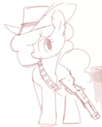 Size: 231x288 | Tagged: safe, artist:plunger, derpibooru import, oc, oc:the mare with no name, earth pony, pony, bandolier, female, gun, hat, image, monochrome, png, simple background, weapon, white background