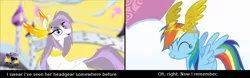 Size: 1600x500 | Tagged: safe, derpibooru import, screencap, rainbow dash, oc, oc:athena (shawn keller), pegasus, pony, sonic rainboom (episode), derpibooru exclusive, guardians of pondonia, headgear, image, jpeg, reference