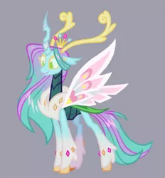 Size: 1155x1245 | Tagged: safe, artist:adreamera, derpibooru import, changeling queen oc, oc, unofficial characters only, changedling, changeling, changeling queen, changedling oc, changeling oc, female, gray background, image, jpeg, simple background, smiling, solo