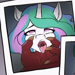Size: 998x992 | Tagged: suggestive, artist:chango-tan, derpibooru import, edit, princess celestia, alicorn, ahegao, cropped, cum, cum in mouth, eyes rolling back, female, image, jpeg, open mouth, tongue out
