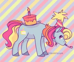 Size: 665x562 | Tagged: safe, artist:pigeorgien, derpibooru import, party cake, earth pony, pony, cake, female, food, g3, hat, image, mare, party hat, png, solo
