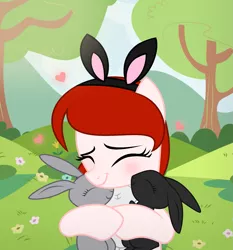 Size: 1997x2144 | Tagged: safe, artist:darbypop1, derpibooru import, oc, oc:scarlet, pony, rabbit, animal, base used, bunny ears, female, hug, image, mare, png, solo