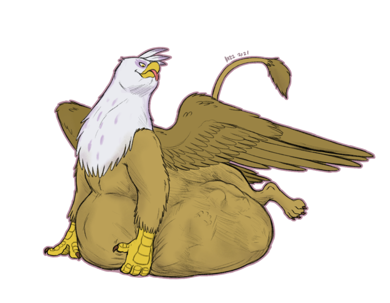 Size: 1325x1033 | Tagged: questionable, artist:thatgryphonguy, derpibooru import, gilda, gryphon, 2021, belly, female, gildapred, image, png, solo, vore