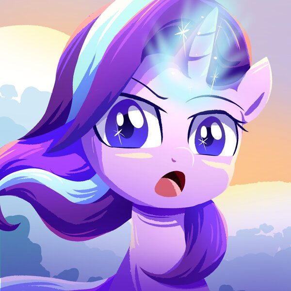 Size: 3000x3000 | Tagged: safe, artist:ketereissim, derpibooru import, starlight glimmer, pony, unicorn, glowing horn, horn, image, jpeg, solo, wind, windswept mane