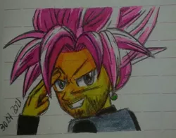 Size: 1080x848 | Tagged: safe, artist:karadeg, derpibooru import, oc, oc:karadeg, unofficial characters only, equestria girls, image, jpeg, lined paper, solo, super saiyan rosé, traditional art