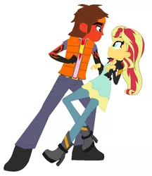 Size: 736x852 | Tagged: safe, artist:robertsonskywa1, derpibooru import, idw, sunset shimmer, equestria girls, clothes, crossover, crossover shipping, equestria girls-ified, headband, hot rod, image, jacket, more than meets the eye, photo, png, rodimus, shipping, transformers