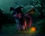 Size: 2000x1600 | Tagged: safe, artist:lollipony, edit, unauthorized edit, twilight sparkle, bird, crow, pony, unicorn, :3, broom, clothes, costume, cute, dark, dress, featured image, female, fence, fog, forest, halloween, halloween costume, hat, holiday, horn, image, jack-o-lantern, jpeg, looking at you, mare, mouth hold, night, nightmare night, nightmare night costume, nom, pose, pumpkin, raised hoof, raised leg, robes, scenery, silhouette, smiling, solo, spoopy, standing, tree, twiabetes, unicorn twilight, wingless, wingless edit, witch, witch hat