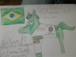 Size: 4128x3096 | Tagged: safe, derpibooru import, screencap, ponified, pony, brasil, emerson fittipaldi, formula 1, image, indianapolis 500, indy 500, jpeg, solo, traditional art