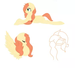 Size: 1024x931 | Tagged: safe, artist:clarity83, derpibooru import, oc, oc:albany beauty, unofficial characters only, pegasus, pony, eyes closed, female, image, jpeg, lying down, mare, offspring, parent:big macintosh, parent:fluttershy, parents:fluttermac, pegasus oc, prone, simple background, solo, spread wings, white background, wings