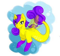 Size: 1400x1300 | Tagged: safe, artist:scribblygryphon, derpibooru import, oc, unofficial characters only, alicorn, pony, seapony (g4), bubble, clothes, dorsal fin, fin wings, fish tail, flowing tail, green eyes, horn, image, ocean, png, purple mane, seaponified, see-through, signature, simple background, smiling, solo, species swap, swimming, tail, transparent background, underwater, water, wings