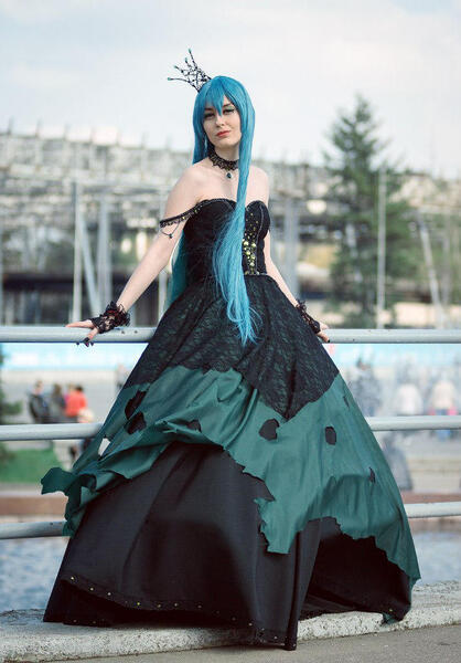 Size: 714x1024 | Tagged: safe, artist:renshuher, derpibooru import, queen chrysalis, human, clothes, cosplay, costume, image, irl, irl human, jpeg, photo, rubronycon, rubronycon 2015