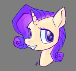 Size: 637x595 | Tagged: safe, artist:villainappie, derpibooru import, rarity, pony, unicorn, bust, gray background, image, png, simple background, smiling, solo