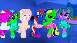 Size: 960x540 | Tagged: safe, artist:angrymetal, derpibooru import, oc, oc:angrymetal, oc:emeraldmetal, oc:etoile assolutadonna, oc:greenmetal, oc:lovemetal, oc:sallyvevo, alicorn, pony, unicorn, 1000 hours in ms paint, arms in the air, ballerina, ballerinas, ballet, ballet slippers, bipedal, clothes, crossdressing, en pointe, eyes closed, female, femboy, femboys, friends, image, male, on hind legs, on one leg, one arm up, open mouth, parent:oc:tutu twinkletoes, parent:rarity, pas de deux, pas de six, png, poses, tutu, tutus, wings