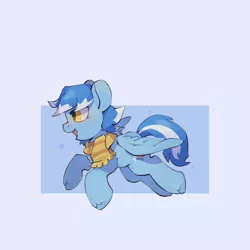Size: 2048x2048 | Tagged: safe, artist:🔺max🔺, derpibooru import, oc, oc:seaice, unofficial characters only, pegasus, pony, clothes, image, pegasus oc, png, running, scarf, simple background, smiling, solo, white background, wings