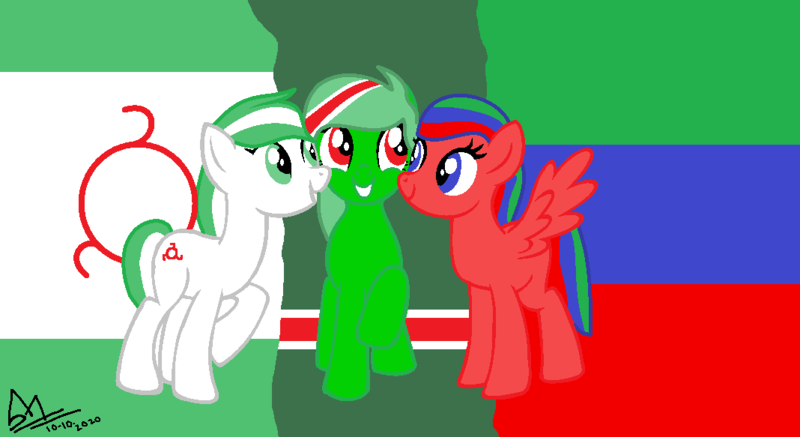 Size: 1068x583 | Tagged: safe, artist:angelovalouva, derpibooru import, ponified, pony, chechnya, dagestan, image, ingushetia, nation ponies, png, russia, trio