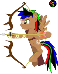 Size: 2354x3016 | Tagged: safe, alternate version, artist:kyoshyu, derpibooru import, oc, oc:bucolique, pegasus, pony, arrow, bow (weapon), bow and arrow, dexterous hooves, glasses, image, male, png, simple background, solo, stallion, transparent background, weapon