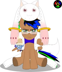 Size: 2197x2553 | Tagged: safe, artist:kyoshyu, derpibooru import, oc, oc:bucolique, pegasus, pony, cup, glasses, image, incubator (species), kyubey, male, plushie, png, puella magi madoka magica, simple background, solo, stallion, teacup, transparent background