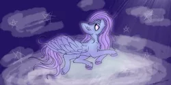 Size: 1263x633 | Tagged: safe, artist:ukulelepineapplecat, derpibooru import, oc, pegasus, pony, cloud, female, image, jpeg, looking up, lying down, mare, on a cloud, pegasus oc, prone, wings