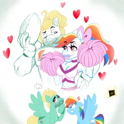 Size: 4000x4000 | Tagged: suggestive, artist:huggiez-exe, derpibooru import, rainbow dash, zephyr breeze, anthro, pegasus, pony, angry, anthro with ponies, bedroom eyes, bimbo, blushing, bow, breasts, cheerleader, cheerleader rainbow dash, cleavage, cross-popping veins, daydream, eyelashes, female, floating heart, football, gritted teeth, hair bow, heart, image, jpeg, lipstick, male, mare, one eye closed, pom pom, shipping, smiling, sports, stallion, straight, thinking, tomboy taming, wings, wink, zephdash