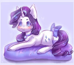 Size: 2884x2528 | Tagged: safe, artist:zefirka, derpibooru import, rarity, pony, unicorn, behaving like a cat, blushing, bow, chest fluff, cute, image, jewelry, necklace, png, raribetes, tail bow