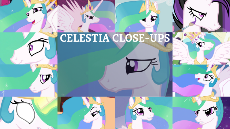 Size: 1280x720 | Tagged: safe, derpibooru import, edit, edited screencap, editor:quoterific, screencap, princess celestia, alicorn, pony, keep calm and flutter on, lesson zero, magical mystery cure, the cutie re-mark, angry, celestia is not amused, close-up, cute, cutelestia, emolestia, female, glowing eyes, glowing horn, horn, image, png, solo, unamused