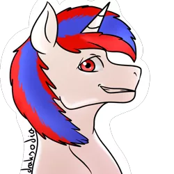 Size: 628x628 | Tagged: safe, artist:draksodia, derpibooru import, oc, oc:snowi, pony, unicorn, blue hair, head, horn, image, looking at you, male, png, red eyes, red hair