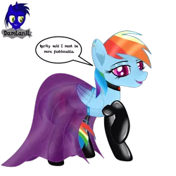 Size: 3840x3840 | Tagged: safe, alternate version, artist:damlanil, derpibooru import, rainbow dash, pegasus, pony, clothes, collar, comic, cute, dashabetes, dress, ear piercing, eyeshadow, female, happy, image, latex, latex socks, looking at you, makeup, mare, open mouth, piercing, png, rainbow dash always dresses in style, raised hoof, rubber, shine, shiny mane, simple background, socks, solo, talking to viewer, text, transparent background, vector, wings