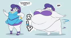 Size: 3398x1841 | Tagged: suggestive, artist:solitaryscribbles, derpibooru import, rarity, equestria girls, equestria girls series, belly, big belly, big breasts, bingo wings, bra, breasts, chubby cheeks, clothes, double chin, fat, female, high res, huge belly, huge breasts, image, morbidly obese, obese, panties, png, rarithighs, raritubby, rarity peplum dress, ripping clothes, solo, thighs, thunder thighs, underwear, wardrobe malfunction