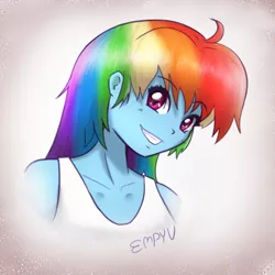 Size: 1000x1000 | Tagged: safe, artist:empyu, derpibooru import, rainbow dash, equestria girls, female, image, png, short hair, signature, sketch, smiling, solo