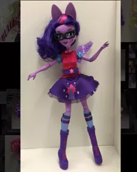 Size: 1080x1350 | Tagged: safe, artist:stephen sumner, official, sci-twi, twilight sparkle, equestria girls, belt, boots, clothes, doll, glasses, image, jpeg, photo, ponied up, prototype, shoes, socks, toy, wings