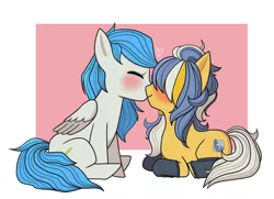 Size: 3000x2171 | Tagged: safe, artist:off_9999, derpibooru import, oc, oc:stormpone, oc:sun showers, pegasus, blushing, clothes, cute, eyes closed, greentext, image, kissing, one eye covered, png, sitting, socks, text