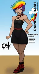 Size: 984x1860 | Tagged: safe, alternate version, artist:oldskullkid, derpibooru import, rainbow dash, human, ear piercing, earring, elegant, female, human coloration, humanized, image, jewelry, jpeg, mohawk, muscles, muscular female, piercing, punk, rainbuff dash, tomboy