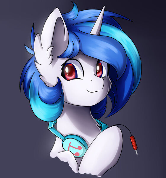 Size: 1280x1369 | Tagged: safe, artist:natanvok, derpibooru import, vinyl scratch, pony, unicorn, bust, cute, ear fluff, female, headphones, image, jpeg, looking at you, mare, missing accessory, portrait, simple background, smiling, solo, vinylbetes