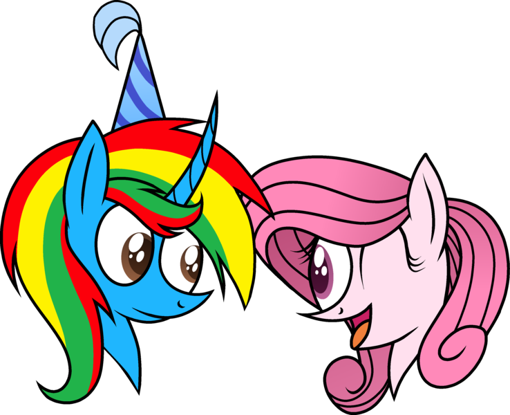 Size: 2940x2390 | Tagged: safe, artist:muhammad yunus, derpibooru import, oc, oc:annisa trihapsari, oc:shield wing, alicorn, earth pony, pony, birthday, duo, female, hat, image, male, mare, one eye closed, open mouth, open smile, party hat, png, simple background, smiling, stallion, transparent background, vector