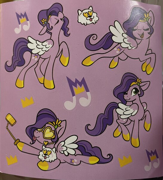 Size: 1860x2048 | Tagged: safe, derpibooru import, cloudpuff, pipp petals, dog, g5, my little pony: a new generation, cutie mark, flying pomeranian, glasses, image, jpeg, mobile phone, official art, phone, selfie stick, sticker, sticker set
