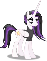 Size: 5997x7828 | Tagged: safe, artist:anime-equestria, derpibooru import, princess celestia, alicorn, pony, absurd resolution, alternate hairstyle, bored, clothes, ear piercing, face paint, female, frown, goth, horn, image, mare, piercing, png, punklestia, shirt, simple background, solo, transparent background, vector, wings