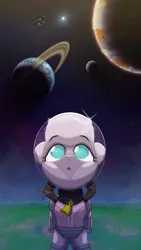 Size: 2160x3840 | Tagged: safe, artist:ljdamz1119, derpibooru import, pom lamb, sheep, them's fightin' herds, bell, community related, image, lamb, planet, png, solo, space, spaceship, spacesuit, stars