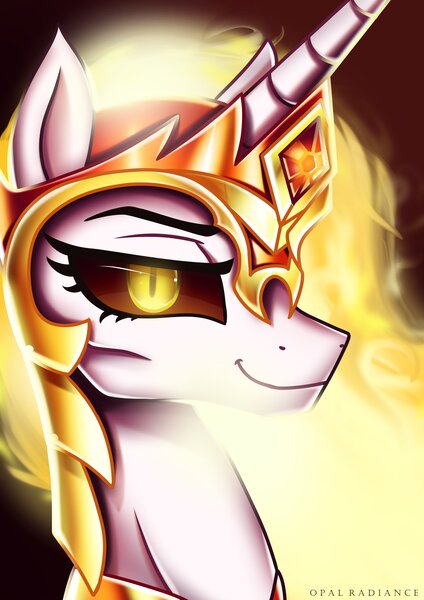 Size: 2896x4096 | Tagged: safe, artist:opal_radiance, derpibooru import, daybreaker, alicorn, pony, black sclera, glowing eyes, image, jpeg, mane of fire, solo