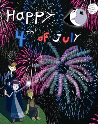 Size: 2540x3219 | Tagged: safe, derpibooru import, featherweight, 4th of july, crossover, festivia butterfly, fireworks, holiday, image, joel g, jpeg, moony, oddworld, star vs the forces of evil, toby the mudokon, united states