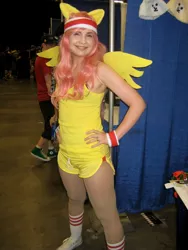 Size: 1536x2048 | Tagged: safe, derpibooru import, fluttershy, human, bronycon, bronycon 2012, 2012, clothes, converse, cosplay, costume, hand on hip, headband, image, irl, irl human, jpeg, photo, shoes, sleeveless