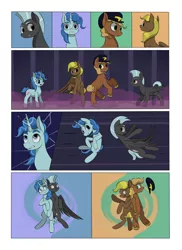 Size: 2904x4000 | Tagged: safe, artist:palibrik, derpibooru import, compass star, evening star, party favor, thunderlane, earth pony, pegasus, pony, unicorn, comic:securing a sentinel, abandoned, bottle, broken, carousel boutique, comic, commissioner:bigonionbean, cutie mark, derp, dialogue, dropping, drunk, female, forced, glass, hat, high res, image, magic, male, offscreen character, png, ponyville, potion, shattered, shipping, shocked, stallion, surprised