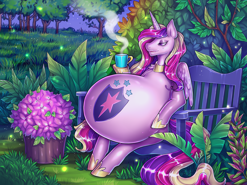 Size: 4000x3000 | Tagged: questionable, artist:matokiro, derpibooru import, princess cadance, alicorn, pony, belly, big belly, cadance pregnant with shining armor, cadancepred, cadencepred, commission, commissioner:reversalmushroom, female, fetish, good clean married vore, high res, image, implied shining armor, mare, married couples doing married things, married life, permapregnant, png, pregnant, shipping, solo, solo female, unbirthing, vore, willing vore