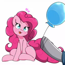 Size: 1280x1280 | Tagged: safe, artist:zeon_starlight, derpibooru import, manebooru import, maud pie, pinkie pie, earth pony, pony, g4, balloon, cute, diapinkes, female, heart, image, jpeg, offscreen character, open mouth, party balloon, siblings, simple background, sisters, white background