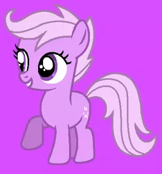 Size: 429x458 | Tagged: safe, artist:kammythepanic, derpibooru import, lickety split, earth pony, pony, female, filly, g1 to g4, g4, generation leap, grin, image, png, purple background, raised hoof, raised leg, simple background, smiling, solo, solo female